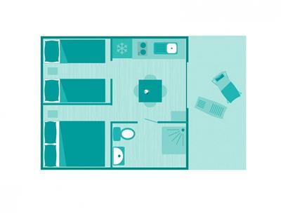 Plattegrond van de Lodgetent 4 personen 2 slaapkamers