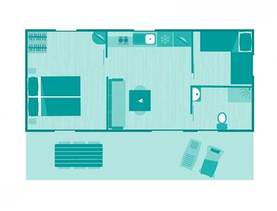 Plattegrond van de Cottage 4 personen 2 slaapkamers PMR
