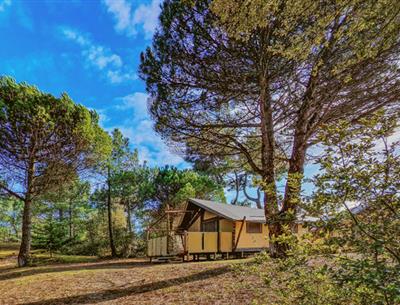 Buitenaanzicht van de Lodgetent 4 personen 2 slaapkamers