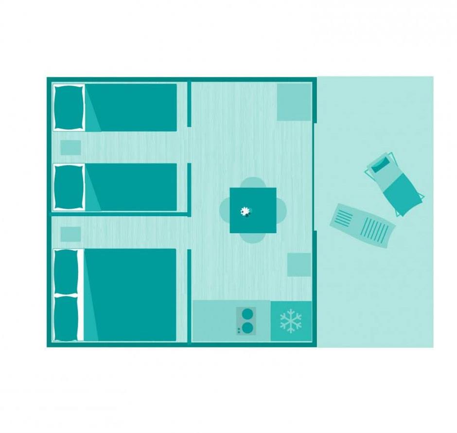 Plattegrond van de Lodgetent 4 personen 2 bloemen 
