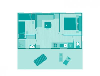 Plattegrond van de Cottage 4 pers 2 bloemen