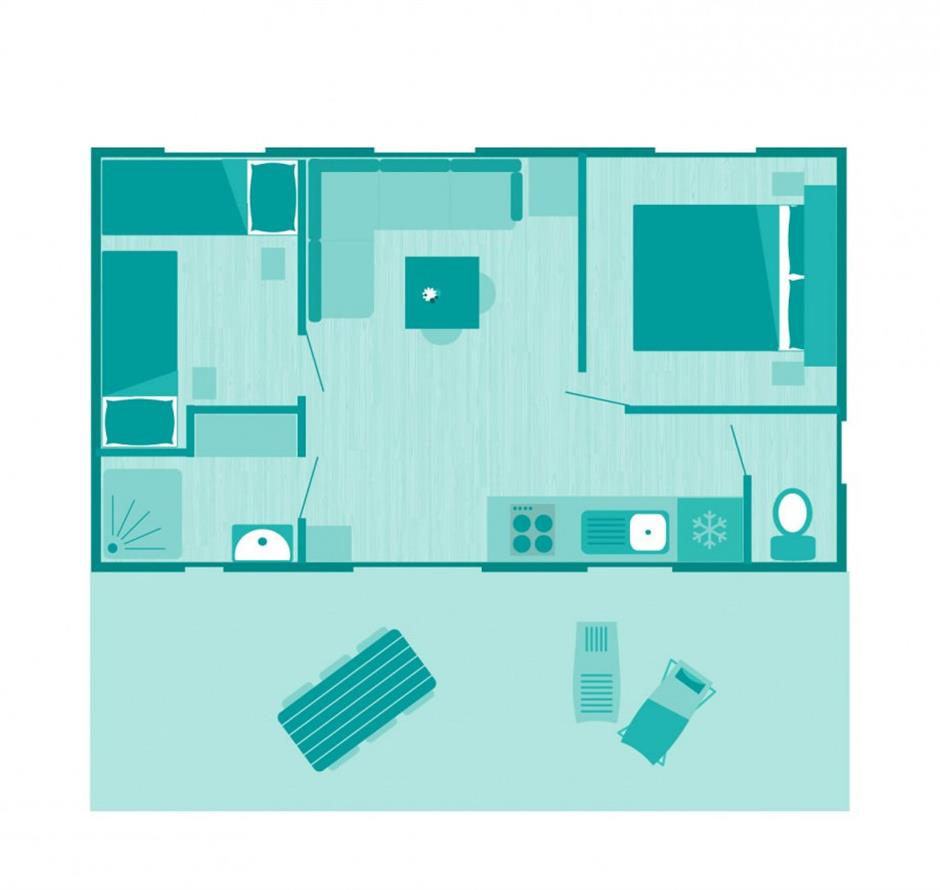 Plattegrond van de Cottage 4 pers 2 bloemen 