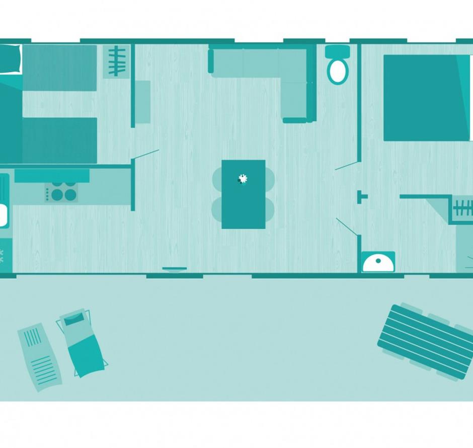 Plattegrond van de Cottage 5 pers 3 bloemen 