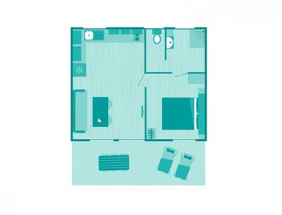 Plattegrond van de Cottage 2-3 pers 4 bloemen
