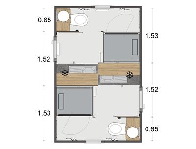 Plattegrond van het privé sanitair **** op Camping Les Sirènes