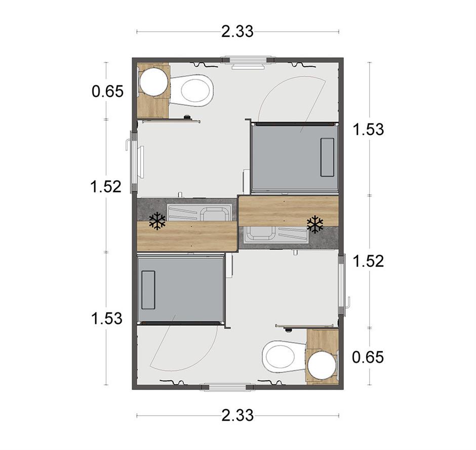 Plattegrond van het privé sanitair **** op Camping Les Sirènes 